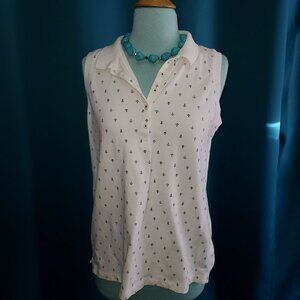 LL Bean Yacht rock sleeveless 100% cotton polo w/Anchors – M